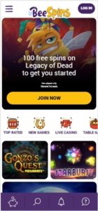 bee spins casino mobile screenshot