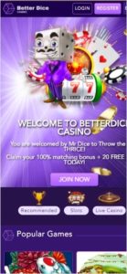 better dice casino mobile screenshot