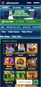cosmoswin casino mobile screenshot