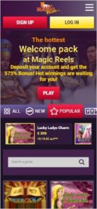 magic reels casino mobile screenshot