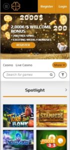 zev casino mobile screenshot