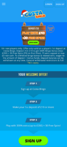 costa bingo mobile screenshot 2021