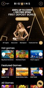 Big Wins sister sites mobile screenshot