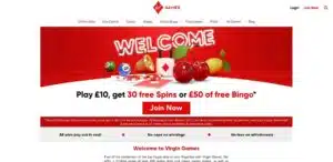 Virgin Games sister sites homepage