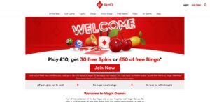 Virgin Games sister sites homepage