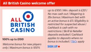 All British Casino Welcome Offer