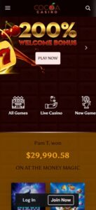 Cocoa Casino mobile screenshot