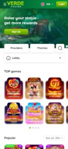 Verde Casino mobile screenshot