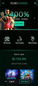 Pure Casino mobile screenshot