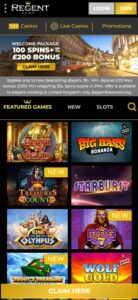 Regent Casino mobile screenshot