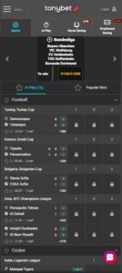 TonyBet mobile screenshot