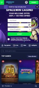 SpaceWin Casino mobile screenshot