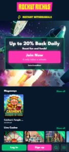 Rocket Riches sister sites mobile